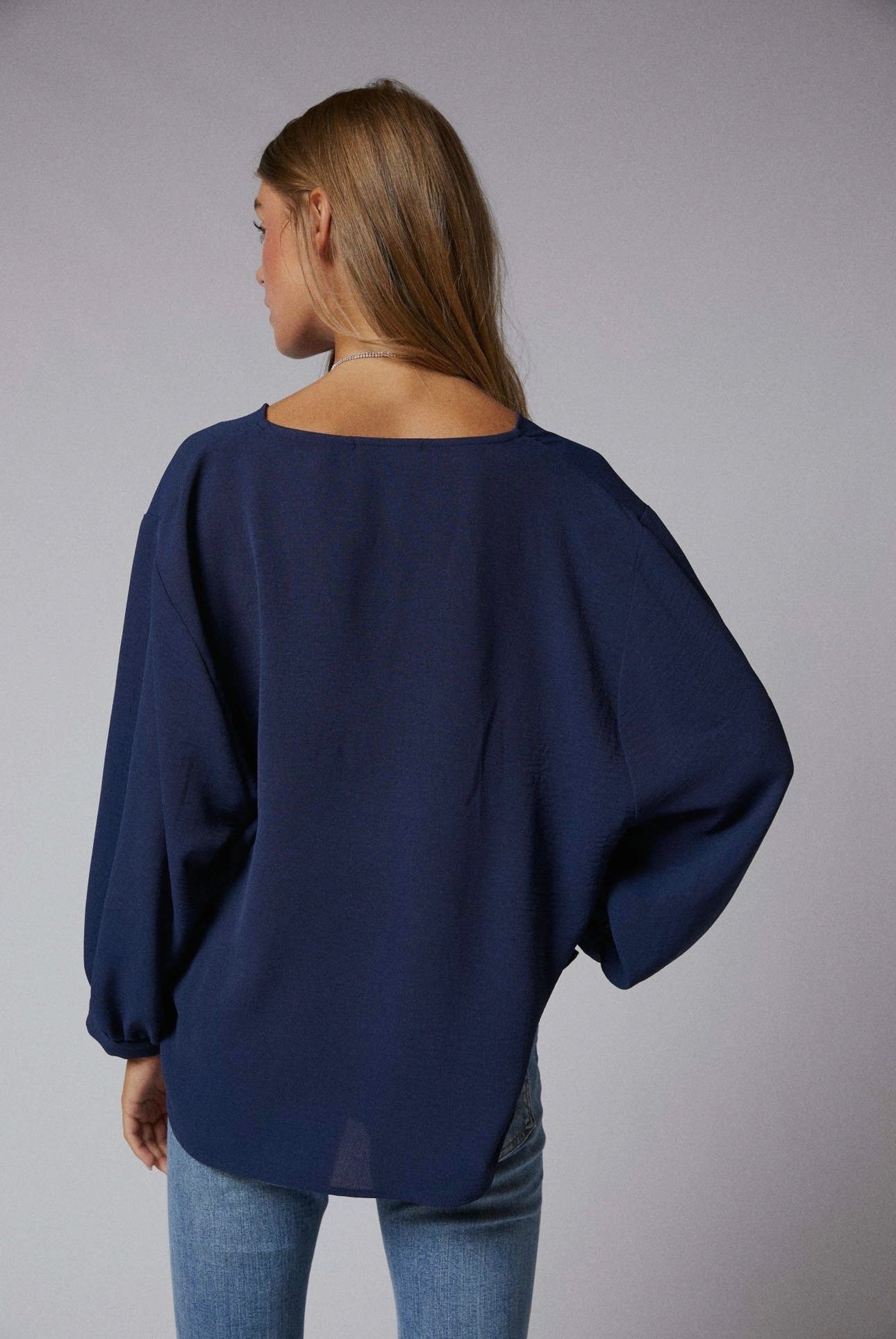Kendra Front Pleated Navy Crinkle Blouse