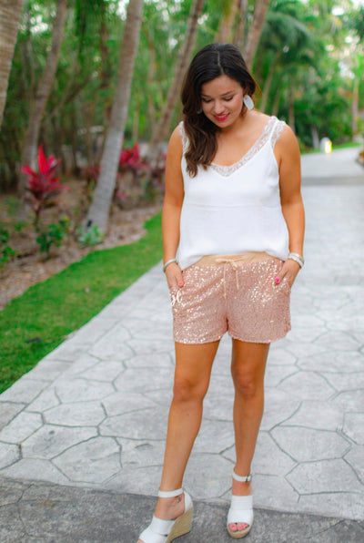 VIP rose gold sequin shorts