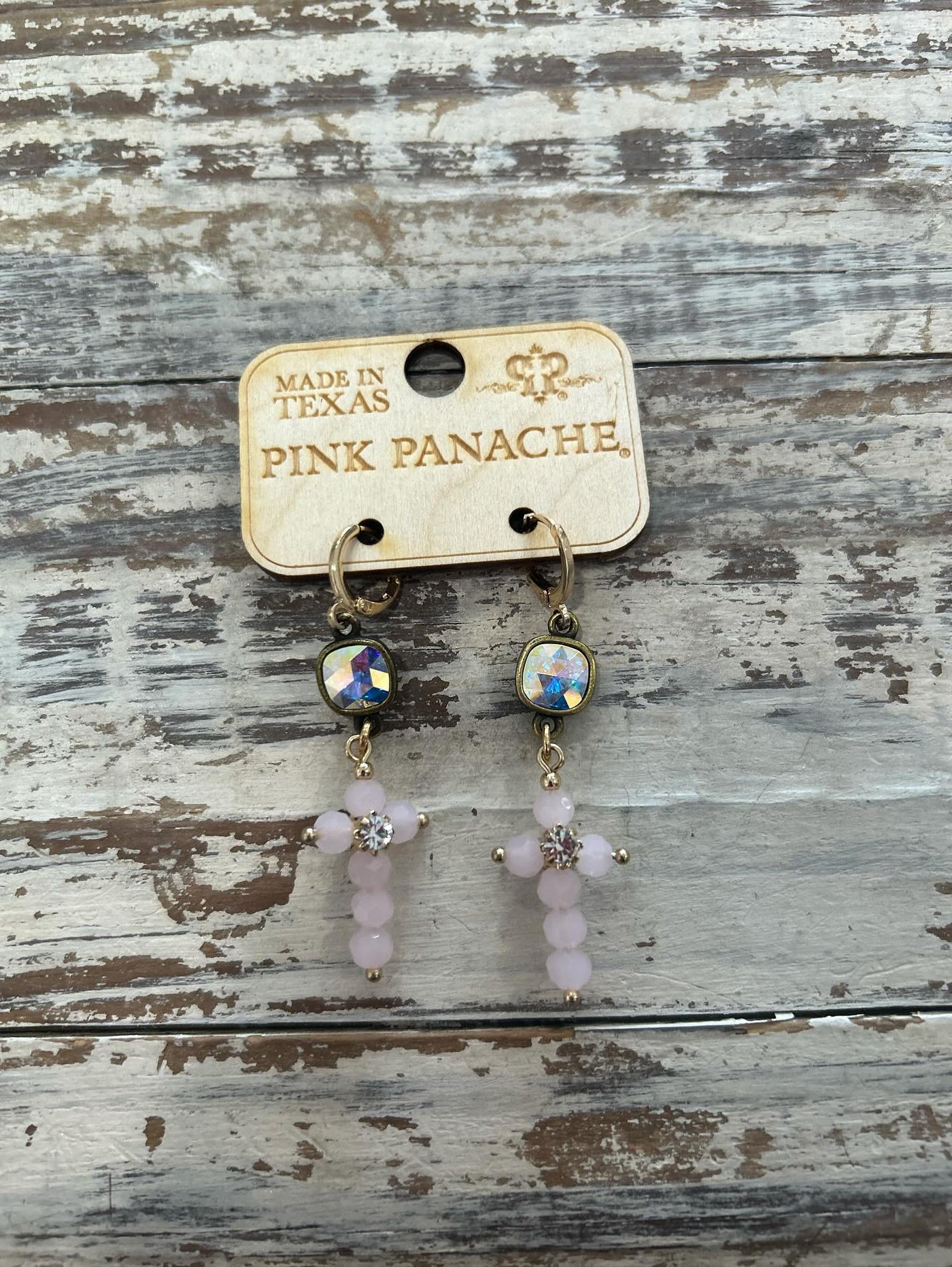 Baby pink cross earrings