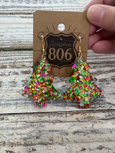 Joyful Acrylic Christmas Tree Sparkle Earrings
