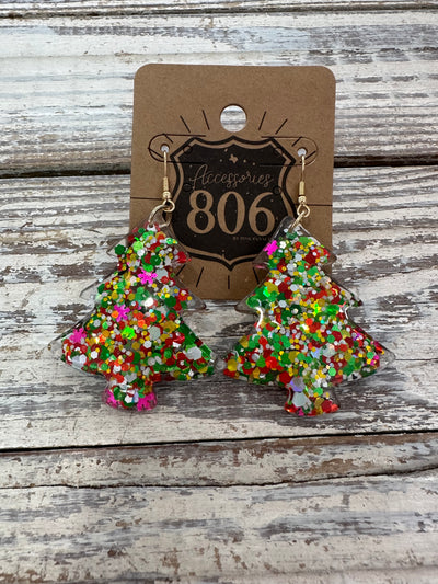 Joyful Acrylic Christmas Tree Sparkle Earrings