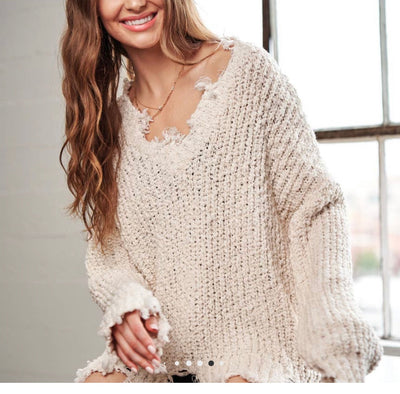 Callie Frayed Sweater in Ivory