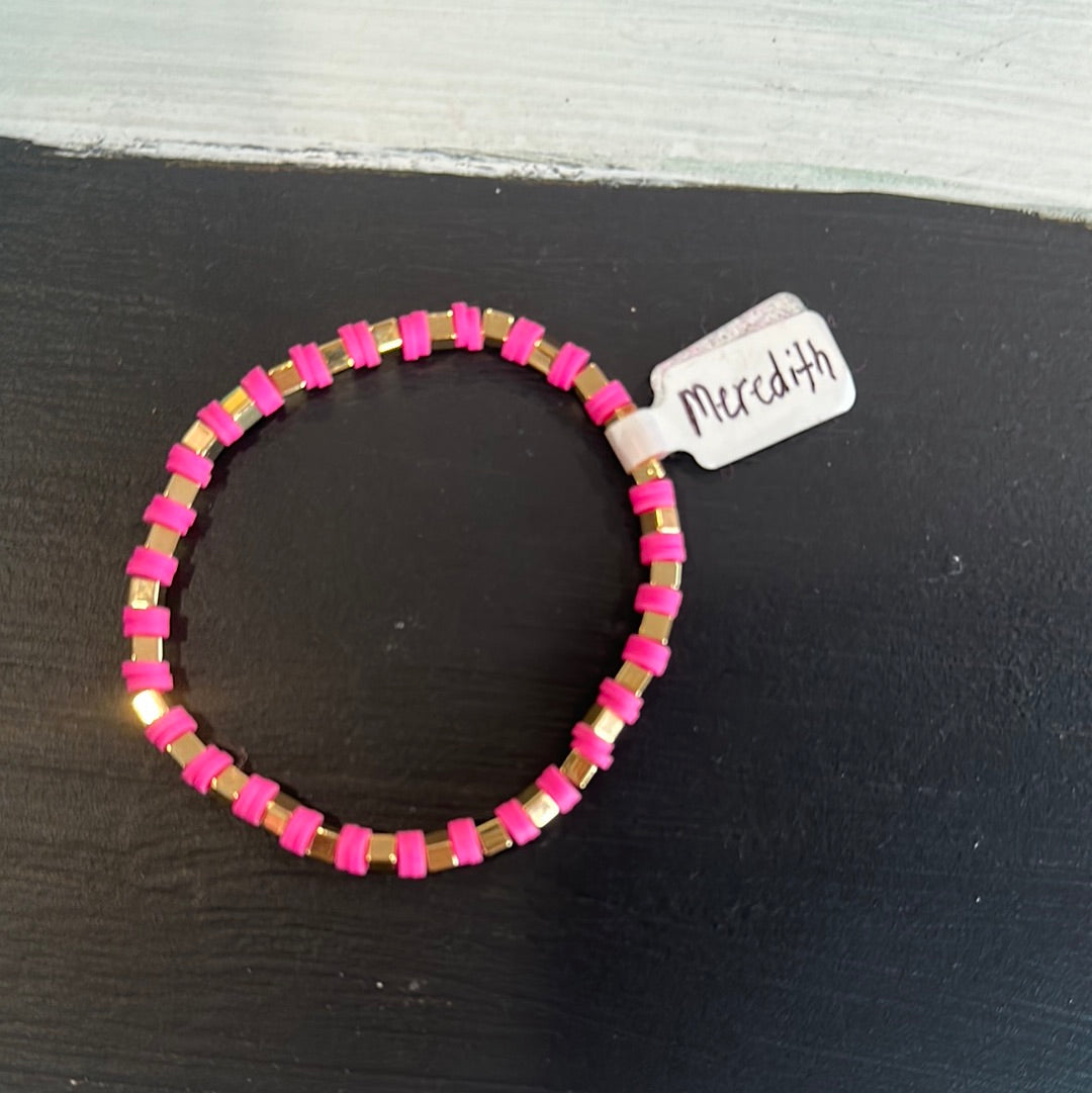 Meredith Hot pink and gold filled stretch bracelet