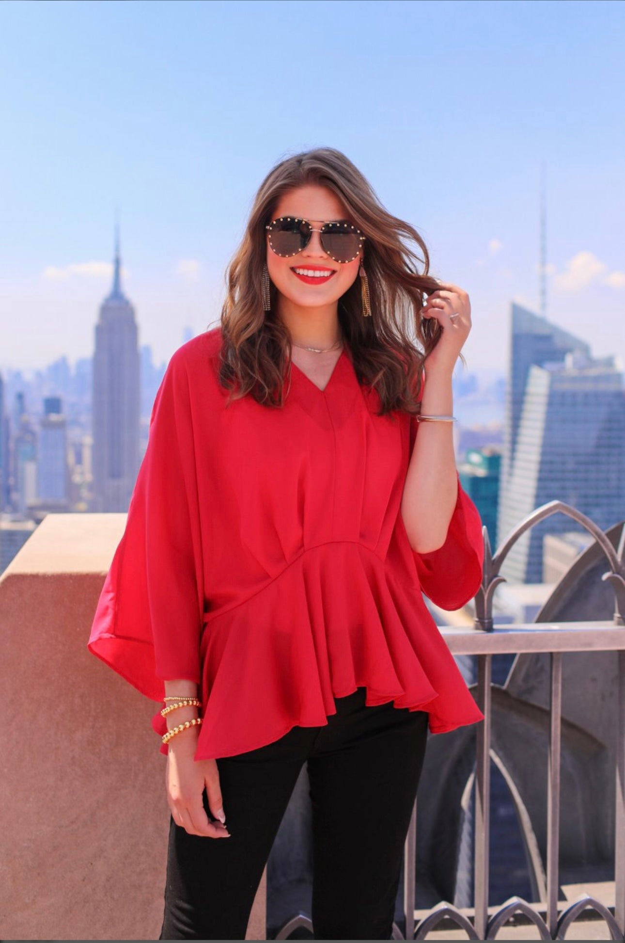 Red Gia Pleated Top